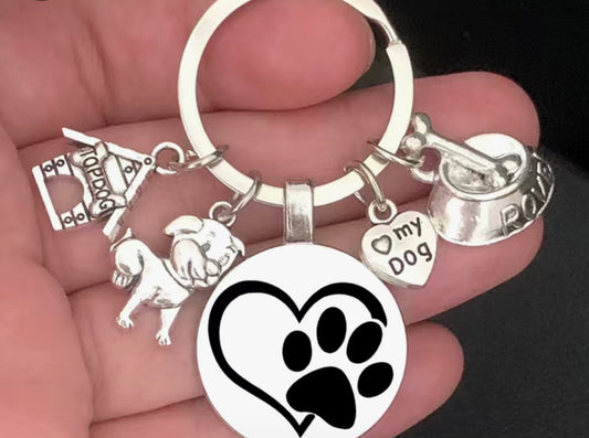 Large paw key ring with charms