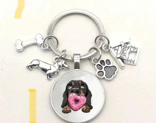 Small dog key ring with charms
