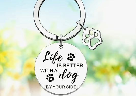 Life is better with a dog key ring and charm