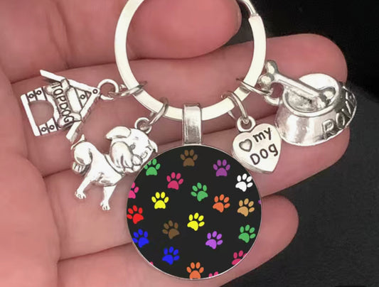 Paw print key ring with charms